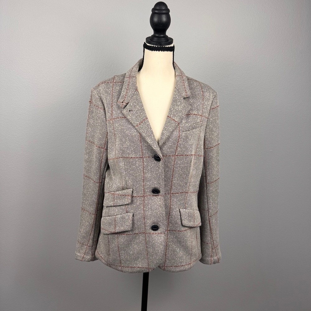 Rag & Bone Blazer Women Size 12 Gray Red Herringbone Windowpane Knit Jacket - Picture 1 of 13
